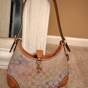 Coach Multicolor Signature Canvas Shoulder Bag with Tan Leather Trim